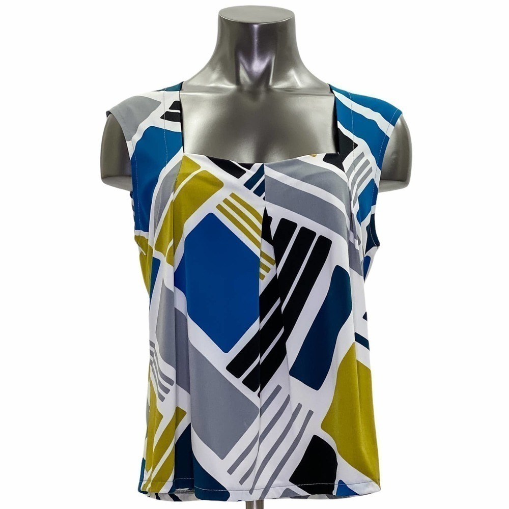 MULTICOLORED Geometric Sleeveless Square Neck Top